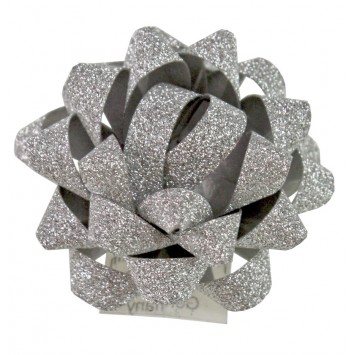 Poly Glitter Mini Bows Silver 35mm  (100) BPGMS